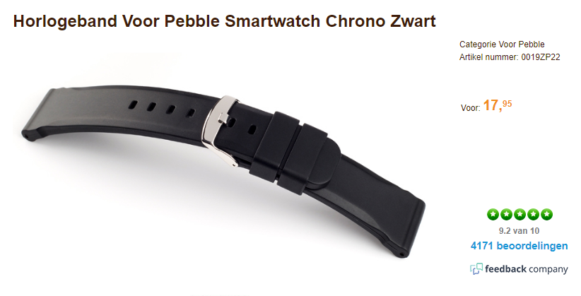 Pebble smartwatch horlogeband zwart