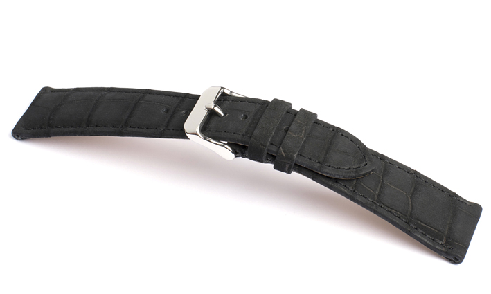 Zwarte horlogeband van Alligator leer