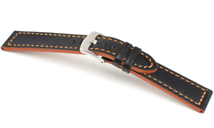 Horlogebanden Sportina zwart met oranje Stiksel | voor Glycine 