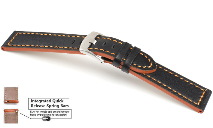 Horlogebanden Sportina zwart met oranje Stiksel | voor Garmin horloge bandjes 