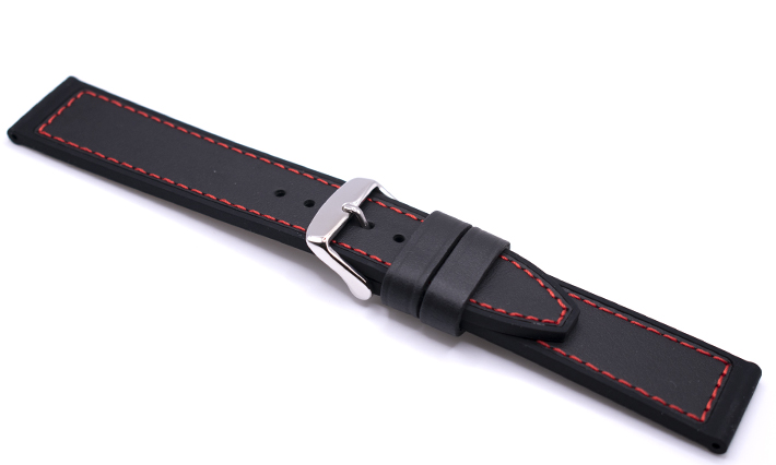 Horlogeband Rubber Lesi Zwart | leer en rubber 