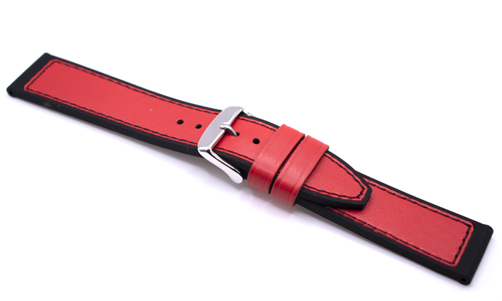 Horlogeband Rubber Lesi rood | leer en rubber 