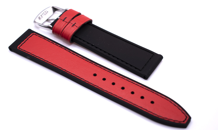 Horlogeband Rubber Lesi rood | leer en rubber