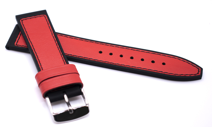 Horlogeband Rubber Lesi rood | leer en rubber