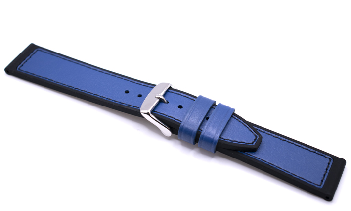 Horlogeband Rubber Lesi blauw | leer en rubber 
