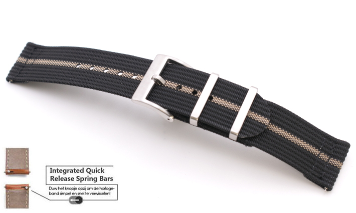 Two Piece Nato Strap zwart/khaki | Passend voor Nato