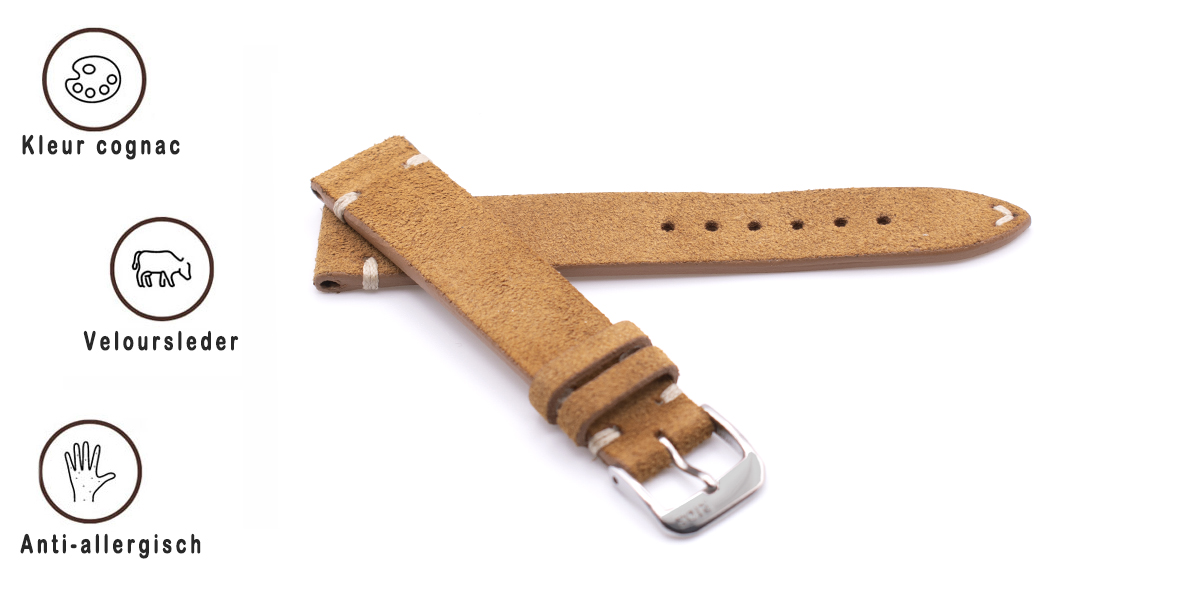 Suede horlogebandje Hudson cognac | voor Junghans