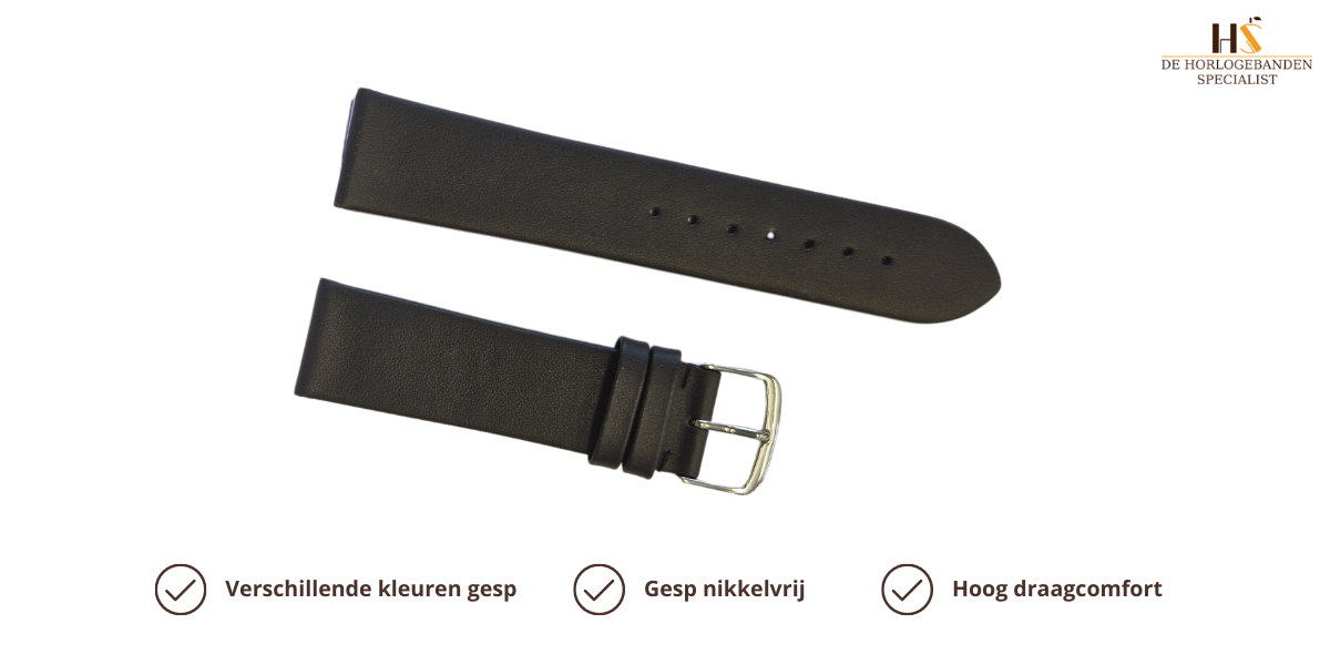 horlogeband zwart leer