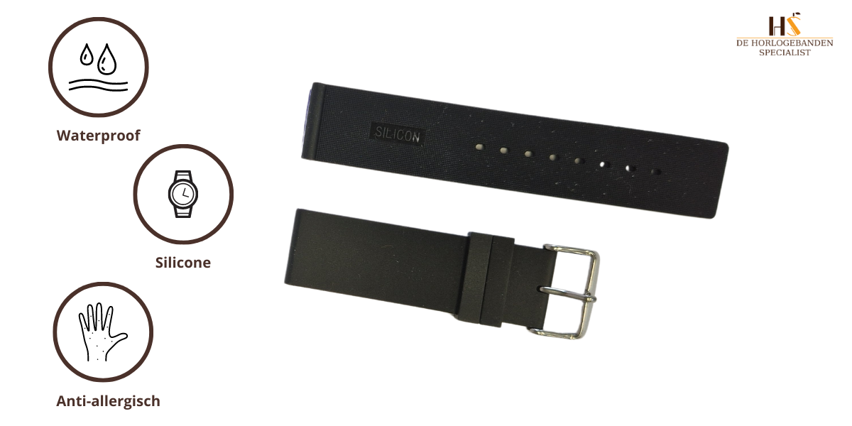 Horlogeband rubber Atlanta zwart | voor Rubber