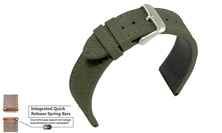 Horlogeband Canvas Olivegreen | voor LG 