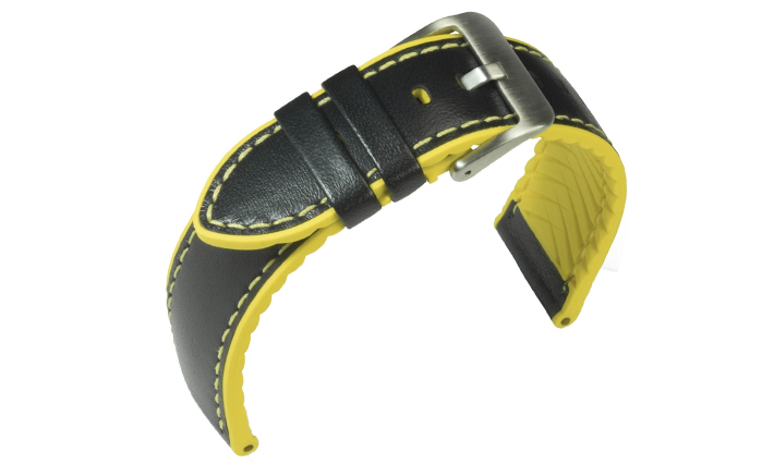 Horlogeband Waterproof James zwart/geel | voor Leer 