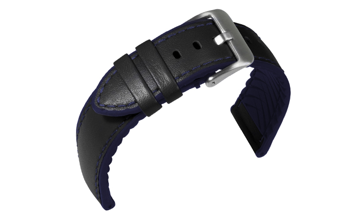 Horlogeband Waterproof James zwart/blauw | voor Leer 