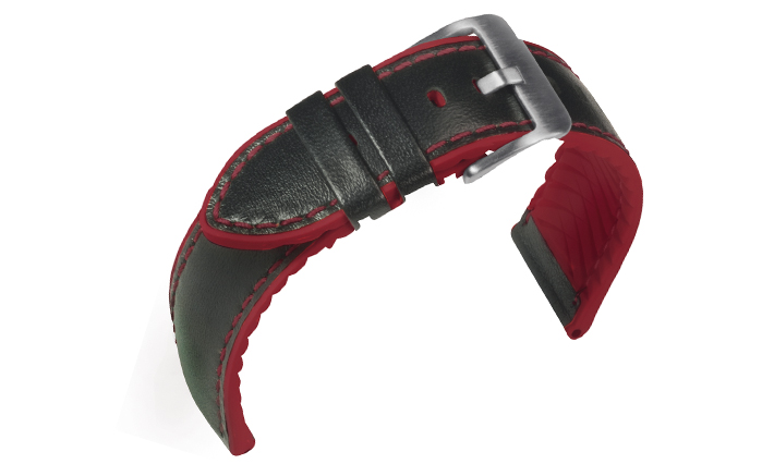 Horlogeband Waterproof James zwart/rood | voor Leer 