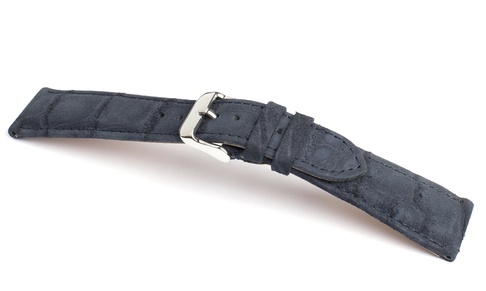Horlogeband Alligator Nubuck donkerblauw | voor Edox 