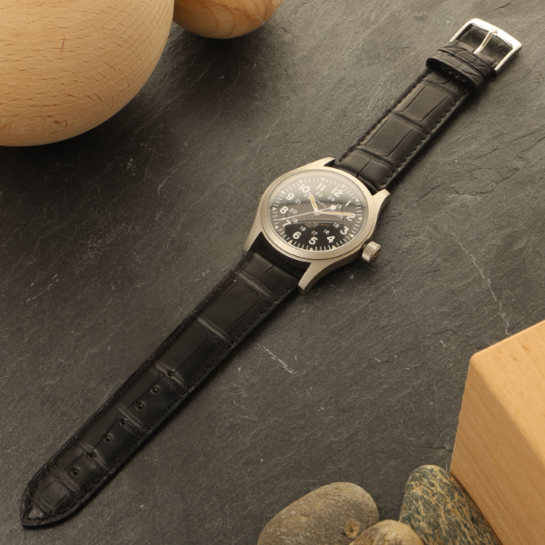 Horlogeband Alligator Classic Plat zwart | voor Raymond Weil