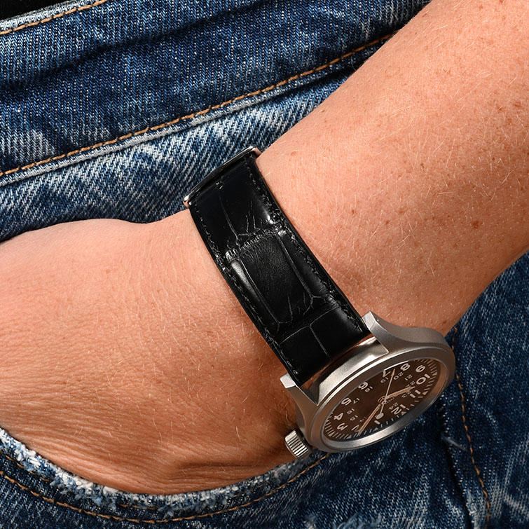 Horlogeband Alligator Classic Plat zwart | voor Raymond Weil
