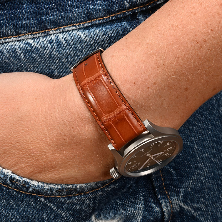 Horlogeband Alligator Classic Plat cognac | voor Cartier