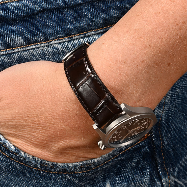 Horlogeband Alligator Classic Plat donkerbruin | voor Patek Philippe
