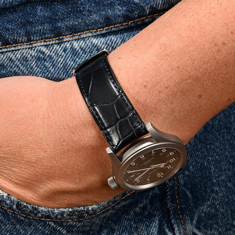 Horlogeband Alligator Classic Plat donkerblauw | voor Patek Philippe