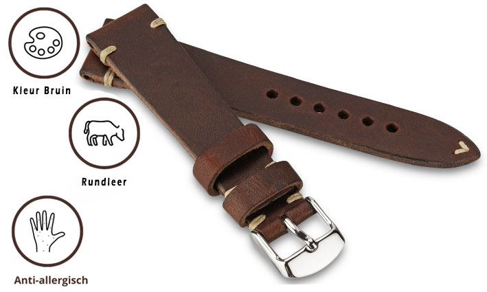 Horlogeband Tiber donkerbruin | voor Invicta